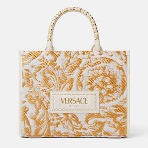 NWT Authentic Versace Small Barocco Athena Tote – White & Gold tags , dust bag